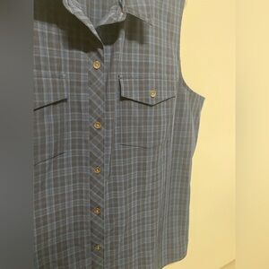 Like new. Eddie Bauer Women's Navy Plaid Top